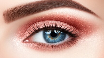 Naklejka premium Close-up of stunning blue eye with shimmering eyeshadow