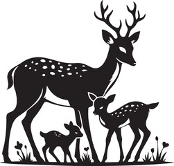 Grass vector with deer and fawn