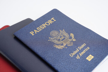 US passport isolated on white background, American citizen in United States of America.