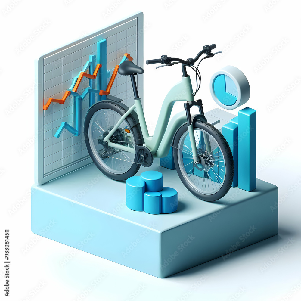 Poster 3d icon as electric bicycle and business chart concept as an electric bicycle paired with a business