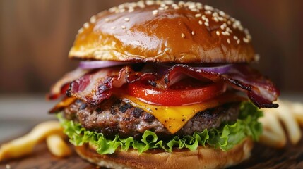 hamburger on black background