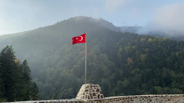 &Ccedil;amlıhemşin, Rize, Turkey, 15 October 2021. Zilkale castle view in summer day. Historical Zilkale Castle located in &Ccedil;amlıhemşin district of Rize.
