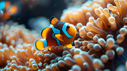 Closeup of a Clownfish Hiding in an Anemone - Realistic Photo