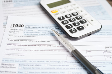 Tax form 1040 U.S. Individual Income Tax Return, business finance concept.