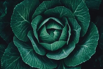 Obraz premium Lush green cabbage head close-up with intricate leaf patterns