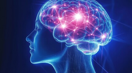 the human brain with glowing pink and blue neural connections, representing areas associated to emotional intelligence