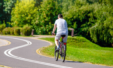 Fototapeta premium Cyclist ride on the bike path in the city Park 