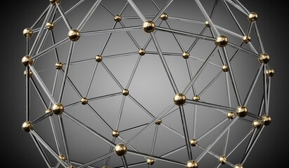 Geometrical structure with golden spheres - 3D illustration