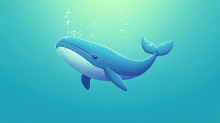 A vibrant blue whale gracefully swimming in clear ocean water, showcasing its majestic presence in a serene underwater scene.