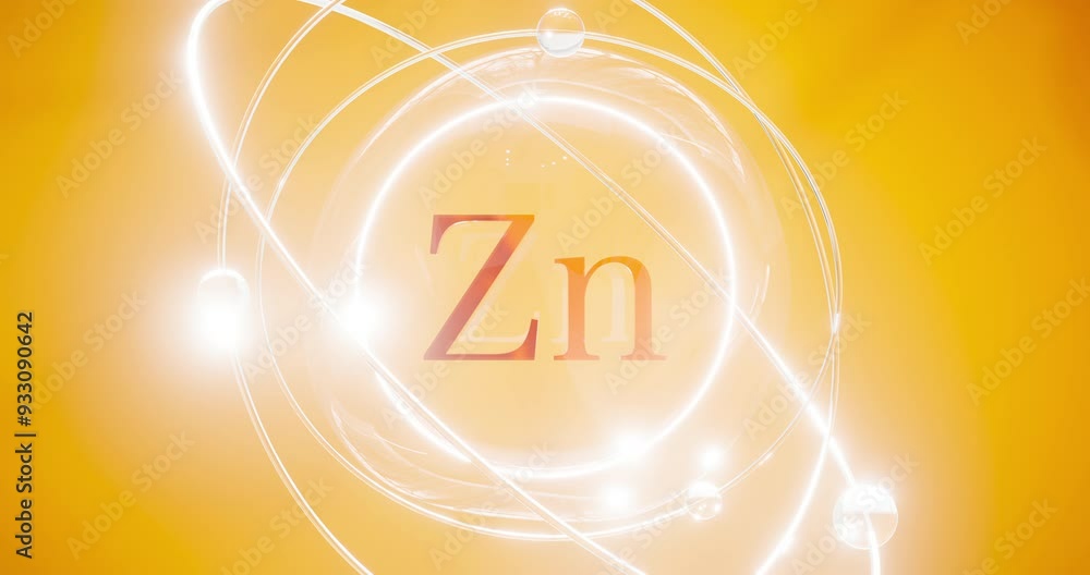 Poster zinc symbol - zn in a sphere with orbits spinning around with electrons, vitamins and nutritional su