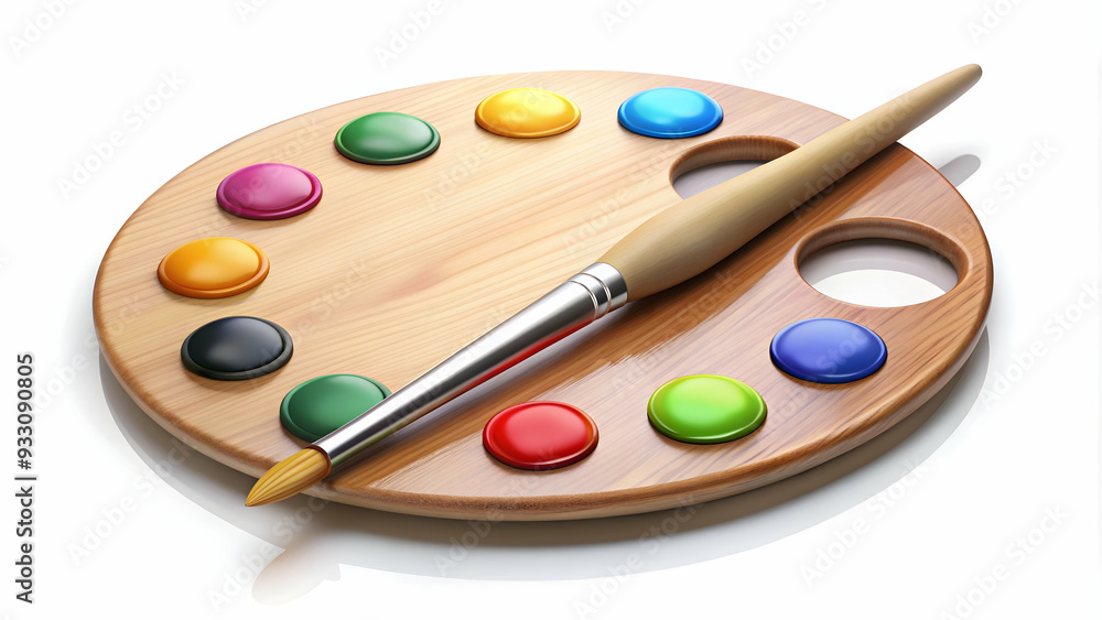 Poster 3d flat icon as brush and palette symbolizing art and creativity with ample space for text. concept 