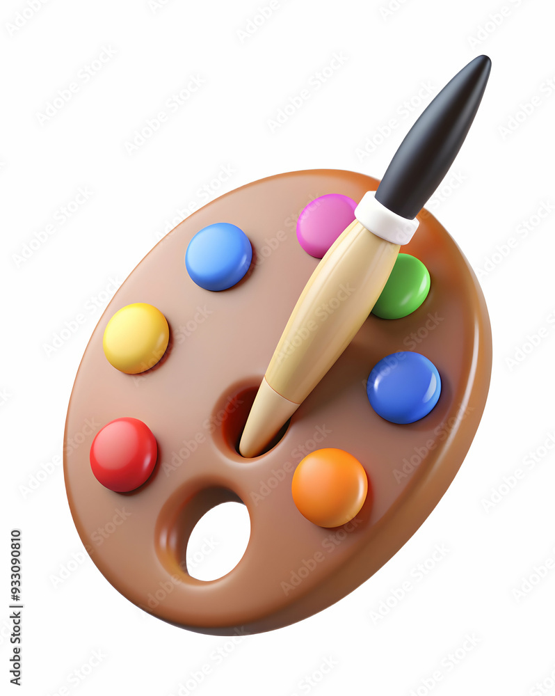 Poster 3d flat icon as brush and palette symbolizing art and creativity with ample space for text. concept 