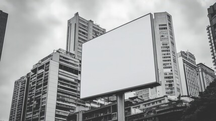 Obraz premium Eye-catching Low Angle Shot of Blank Advertising Banner on Urban Street Pole