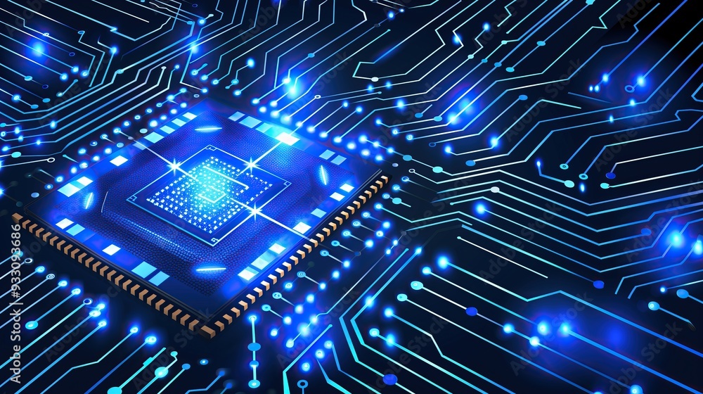 Leinwandbilder close-up of computer chip on circuit board abstract technology background