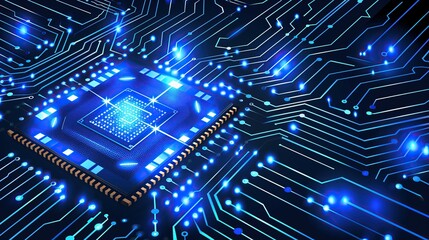 Close-up of computer chip on circuit board abstract technology background