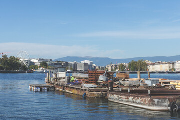 Geneva, Switzerland - 2023.09.02: View of Geneva skyline and the harbor