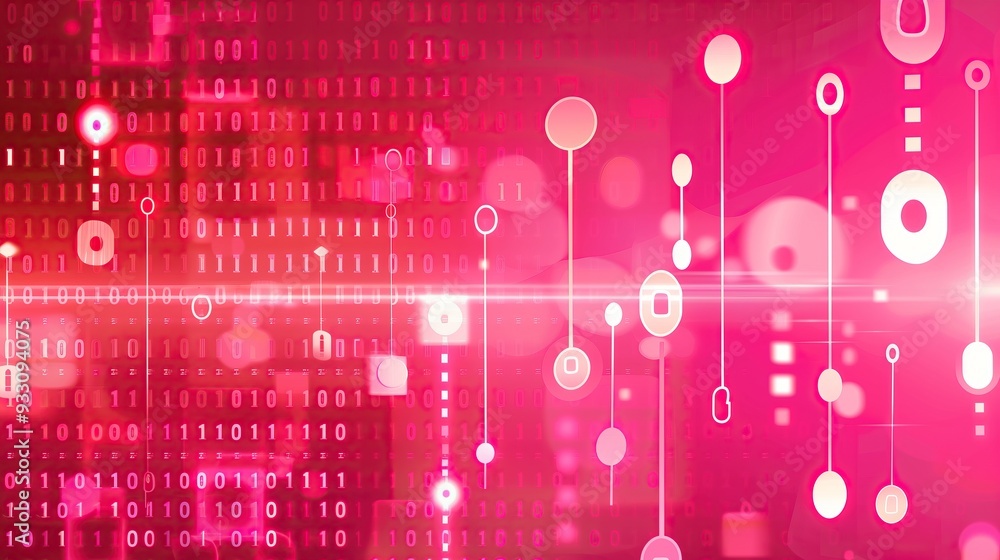 Poster abstract pink digital background with glowing circles and lines technology
