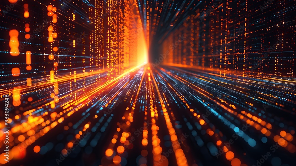 Poster abstract digital tunnel with glowing lights technology background