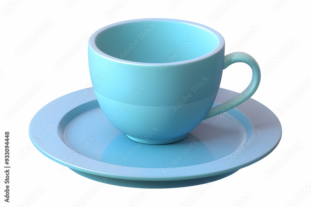 Poster 3d flat icon as cup and saucer symbolizing basics of dining and serving with ample space for text. c