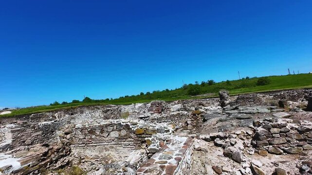 Drone view over Deultum .An ancient city and bishopric in Thrace. It was located at the mouth of the River Sredetska on the west coast of Lake Mandrensko,near the city of Burgas	
