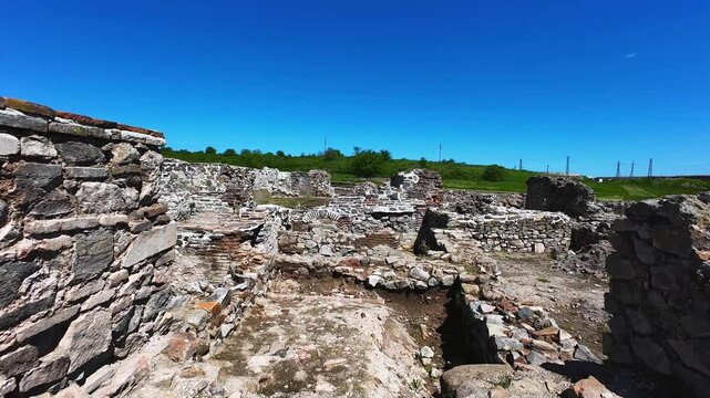 Drone view over Deultum .An ancient city and bishopric in Thrace. It was located at the mouth of the River Sredetska on the west coast of Lake Mandrensko,near the city of Burgas	
