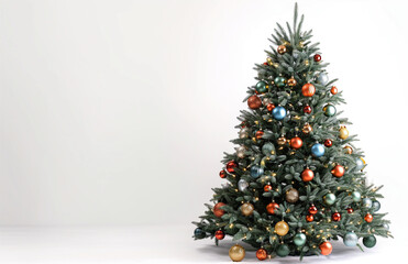 A beautifully decorated Christmas tree on white background