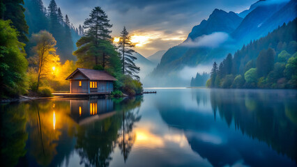 Lake in the mountains - mysterious silence.