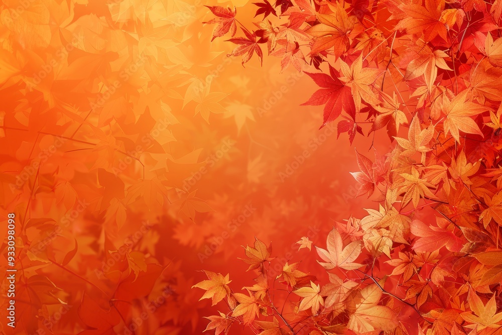 Wall mural Fall foliage backdrop  vibrant orange and red autumn leaves illustration with empty space for text