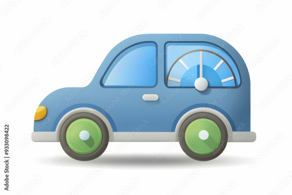 Poster 3d flat icon as ev car with a power gauge symbolizing energy monitoring with ample space for text. c