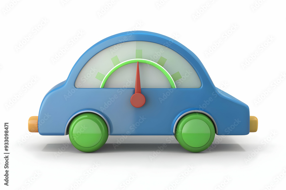 Poster 3d flat icon as ev car with a power gauge symbolizing energy monitoring with ample space for text. c