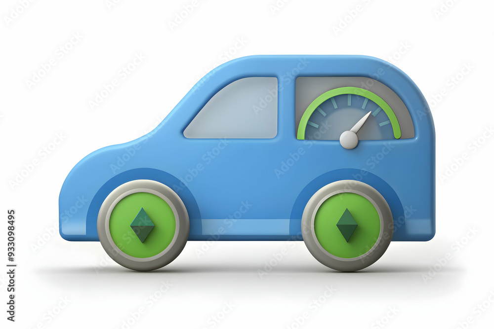 Poster 3d flat icon as ev car with a power gauge symbolizing energy monitoring with ample space for text. c