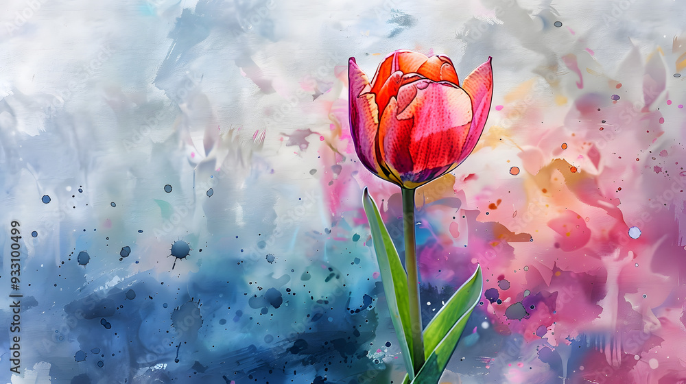 Poster tulip watercolor art drawing style