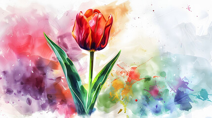 Obraz premium Tulip watercolor art drawing style