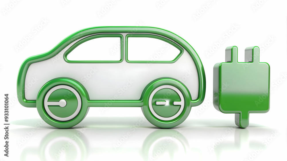 Poster 3d flat icon as ev charger and a world map symbolizing global reach with ample space for text. conce
