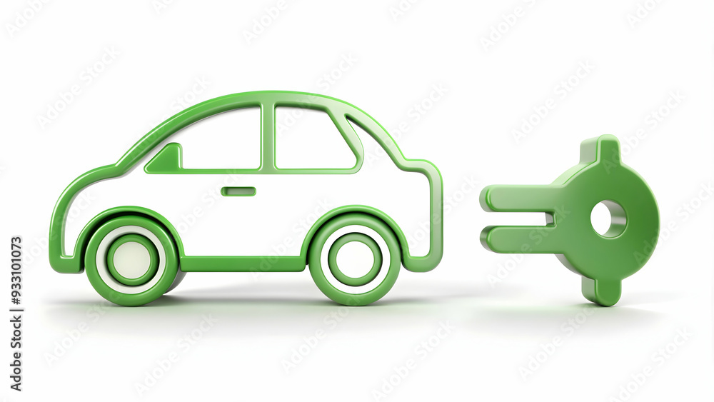 Poster 3d flat icon as ev charger and a world map symbolizing global reach with ample space for text. conce