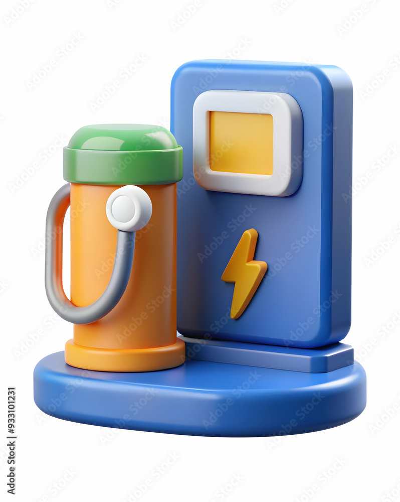 Poster 3d flat icon as ev charging icon and a battery meter symbolizing power and efficiency with ample spa