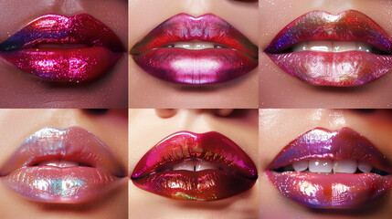 Obraz premium Close-up of vibrant, multicolored lipstick on Caucasian lips.