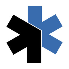 Ambulance icon with black and blue arrows.