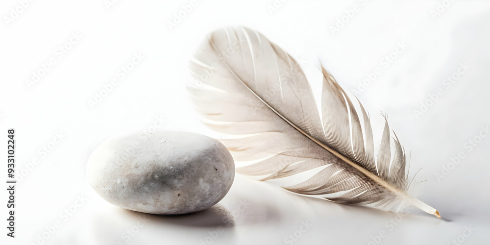 Poster 3d flat icon as feather and stone symbolizing lightness and heaviness with ample space for text. con