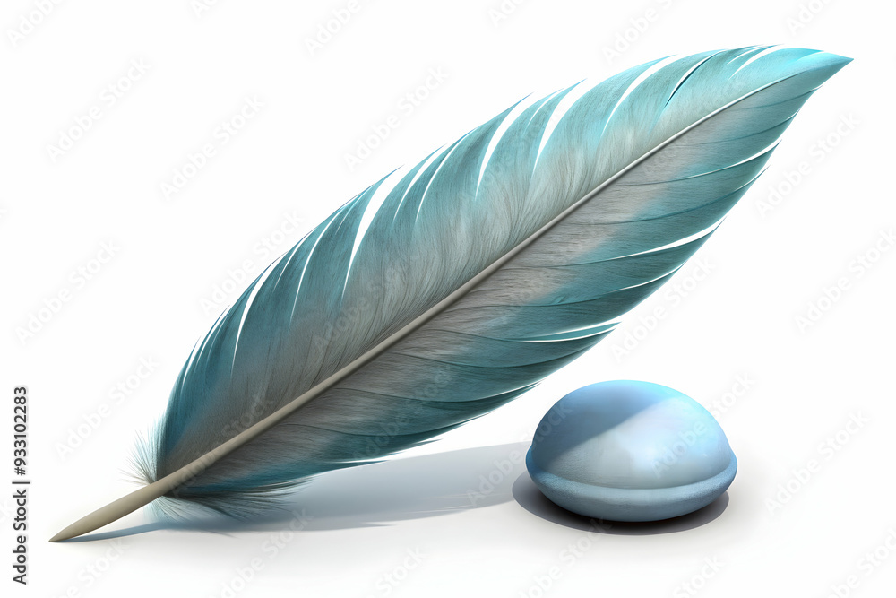 Poster 3d flat icon as feather and stone symbolizing lightness and heaviness with ample space for text. con