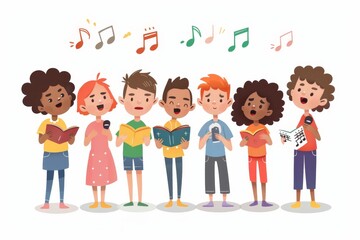 Happy kids singing together  school illustration of children enjoying music and harmony