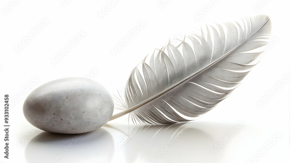 Poster 3d flat icon as feather and stone symbolizing lightness and heaviness with ample space for text. con