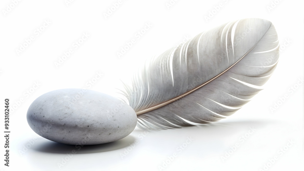 Poster 3d flat icon as feather and stone symbolizing lightness and heaviness with ample space for text. con