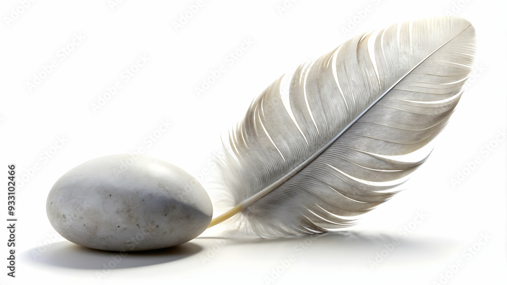 Poster 3d flat icon as feather and stone symbolizing lightness and heaviness with ample space for text. con