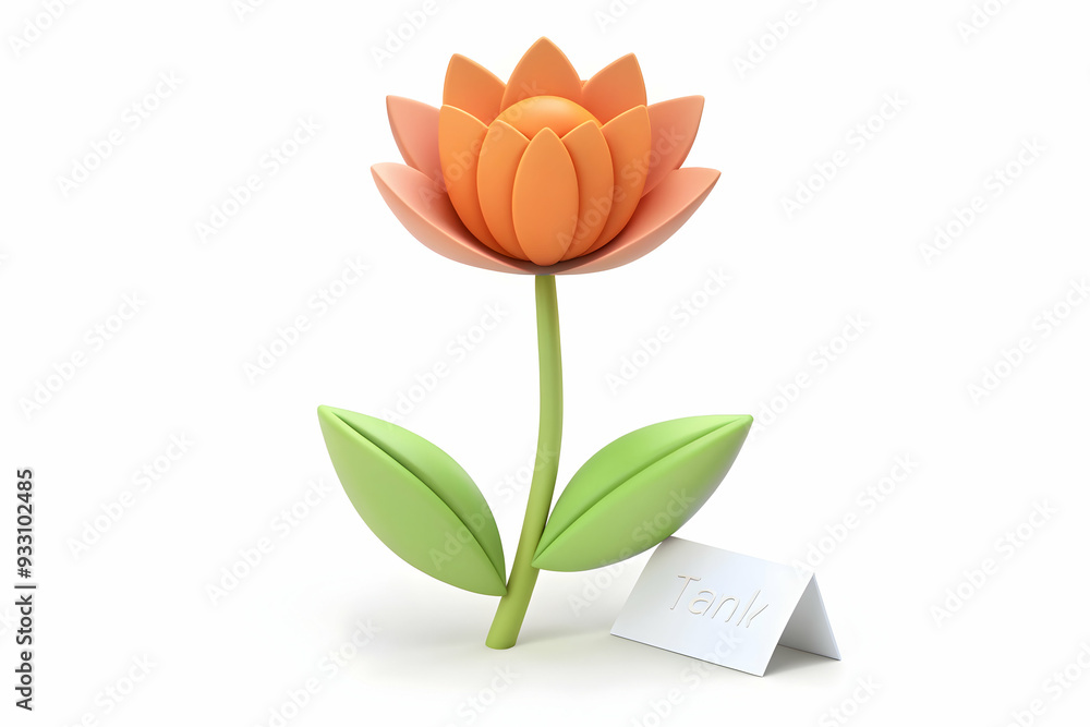 Poster 3d flat icon as flower and a thank you note symbolizing simple gratitude with ample space for text. 