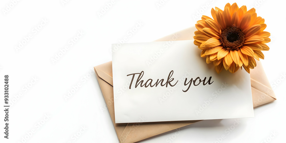Poster 3d flat icon as flower and a thank you note symbolizing simple gratitude with ample space for text. 
