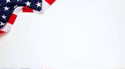 American flags arranged in a flat lay style on a white background, perfect for Labor Day celebrations and other patriotic events with copy space.