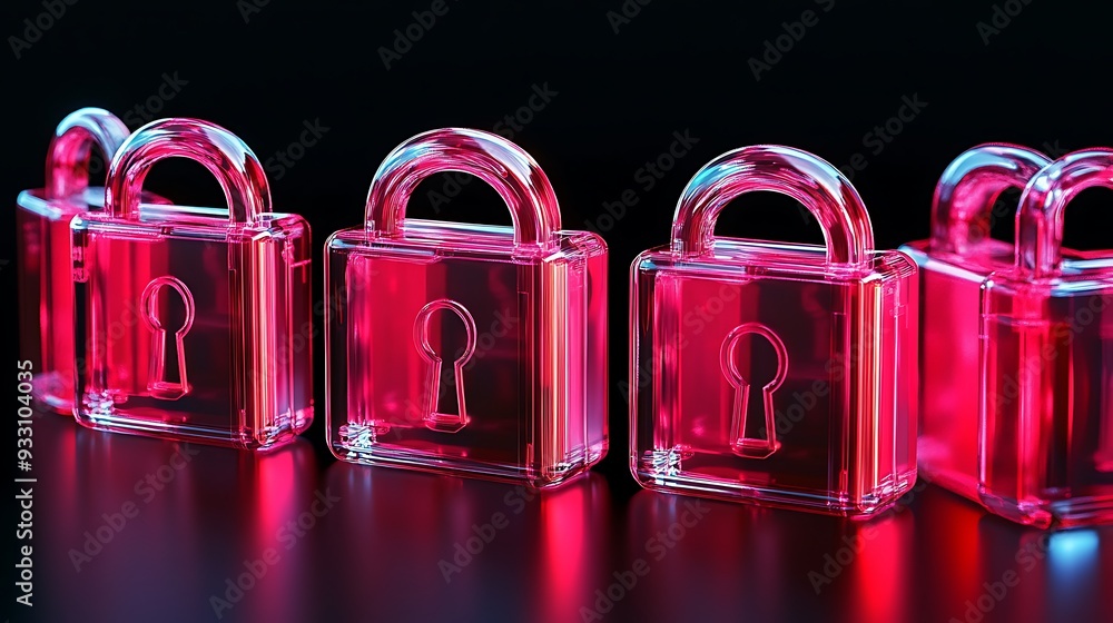 Aufkleber a row of glowing pink padlocks in a dark setting, symbolizing security and protection. perfect for c