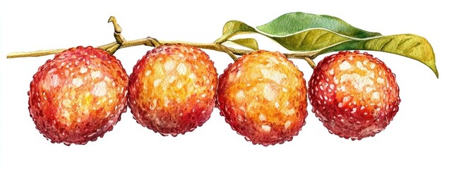 Exotic Buriti fruit also known as Aguaje or Moriche palm fruit Mauritia flexuosa Superfood Watercolor hand drawn illustration isolated on a white background