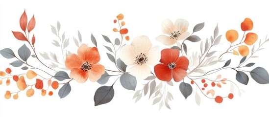 J design adorned with isolated watercolor elements including flowers and graphic leaves Illustration